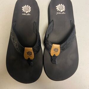 Yellow Box Black Flip Flops with Embossed Straps